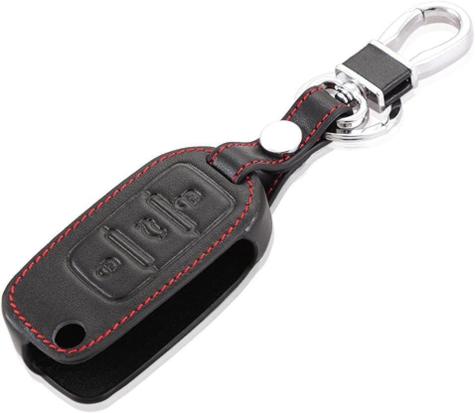 YJADHU Leather Men Women'S Key Holder Key Chain Car Key Case Cover, Fit for Volkswagen VW Jetta MK6 Tiguan Passat Golf 4 5 6 Polo Cc Bora Skoda,Black Black Line