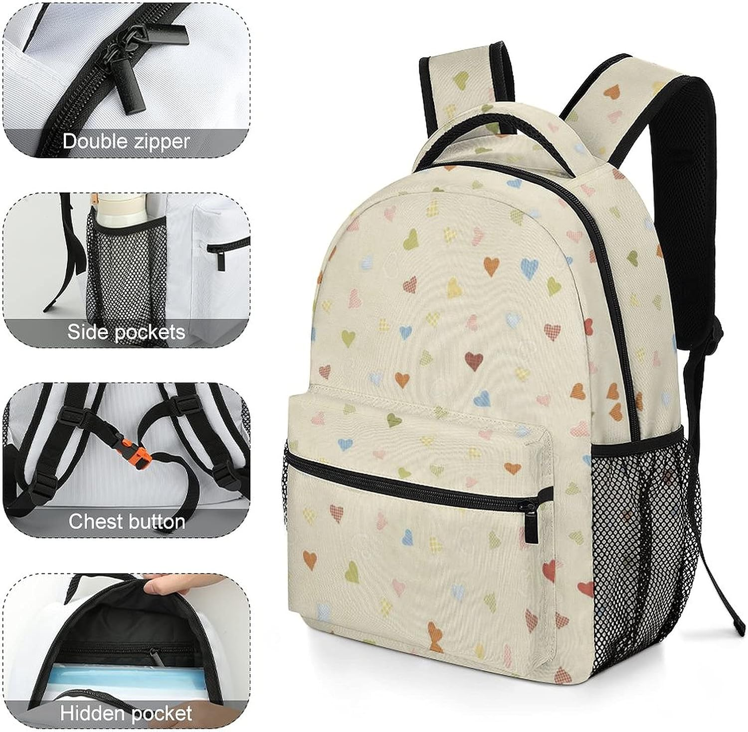 Children'S Backpack Print Pretty Cute Decoration Love Texture School Backpack for Boy,Nylon Backpacks for Middle High School,Adjustable Shoulder Waterproof image number 4