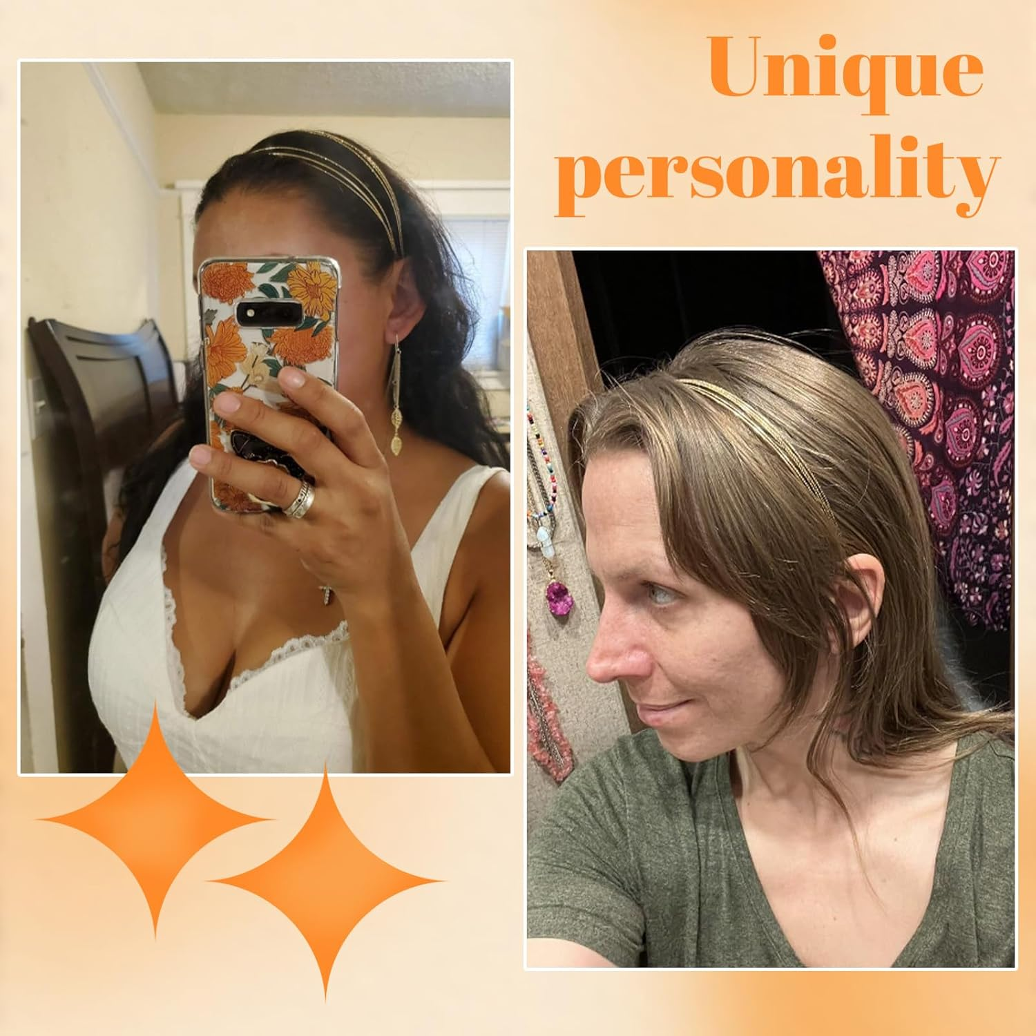 Ruzister 2 Pieces Multilayer Metal Headbands for Women Fashion Thin Headband Layered Elegant Hair Bands Headwear Hair Accessories for Girls image number 4