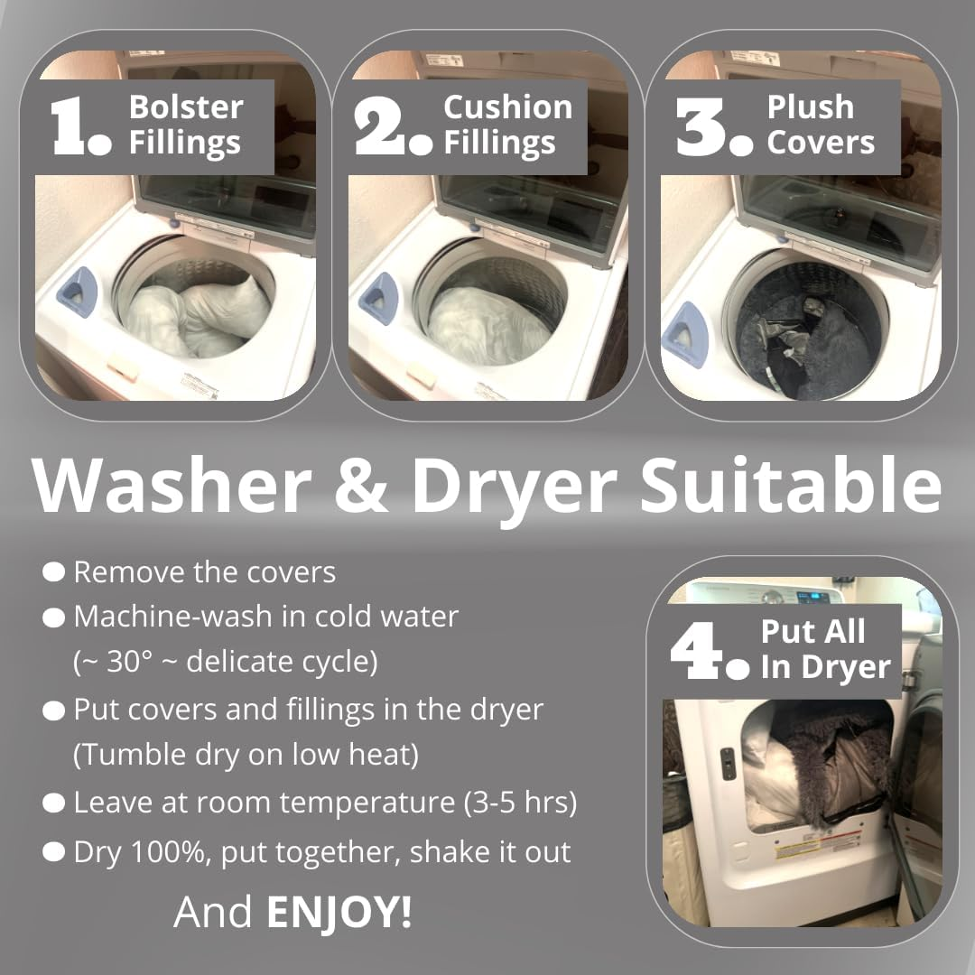 Calming Dog Bed and Cat Bed, Donut Dog Bed Large, Recycled (GRS) Material, Extra Long Plush, Fuller Bolster and Cushion, Anti-Slip Bottom, Machine Washable Dog Bed [Large/Gy] image number 6