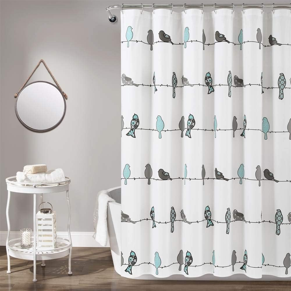 Lush Decor Rowley Birds Shower Curtain, 72&rdquo; W X 72&rdquo; L, Blue & Gray - Colorful Floral Bird Pattern - Whimsical & Playful Bird Shower Curtain - Farmhouse, Coastal, & Boho Bathroom Decor - Blue And Grey/Brown. image number 4