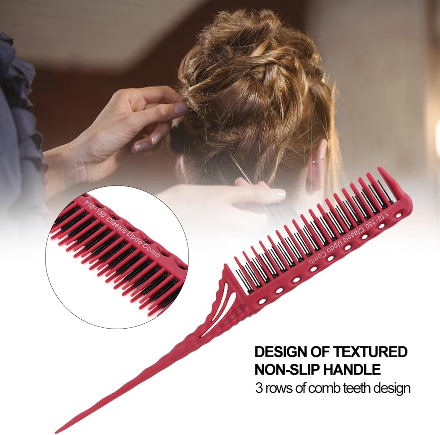 ANKROYU Mouse Tail Comb, Root Comb, Hair Care Styling Comb, Lightweight Hairdressing Salon Supplies, Comb, 3 Row Comb, Hairdressing Salon Supplies, Comb (A) image number 1
