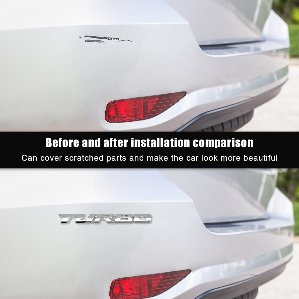 2PCS Turbo Car Emblem Decal, 3D Metal Fender Logo Badge Sticker, Zinc Alloy Auto Front Hood Side Body Emblem Sticker, Universal Exterior Decor Car Accessories for SUV Truck (Silver) image number 4