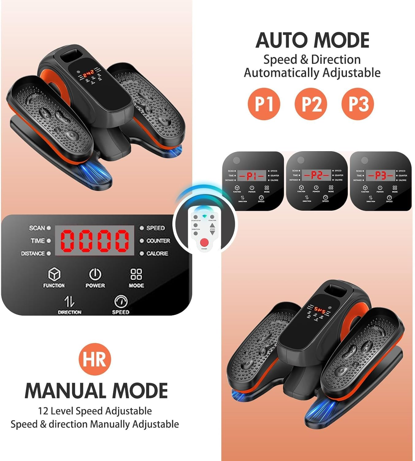 Under Desk Elliptical Machine, Electric Leg Exerciser with 15 Adjustable Settings, Compact Mini Seated Elliptical Desk Exercise Equipment, Quiet Portable Pedal Machine for Seniors image number 5