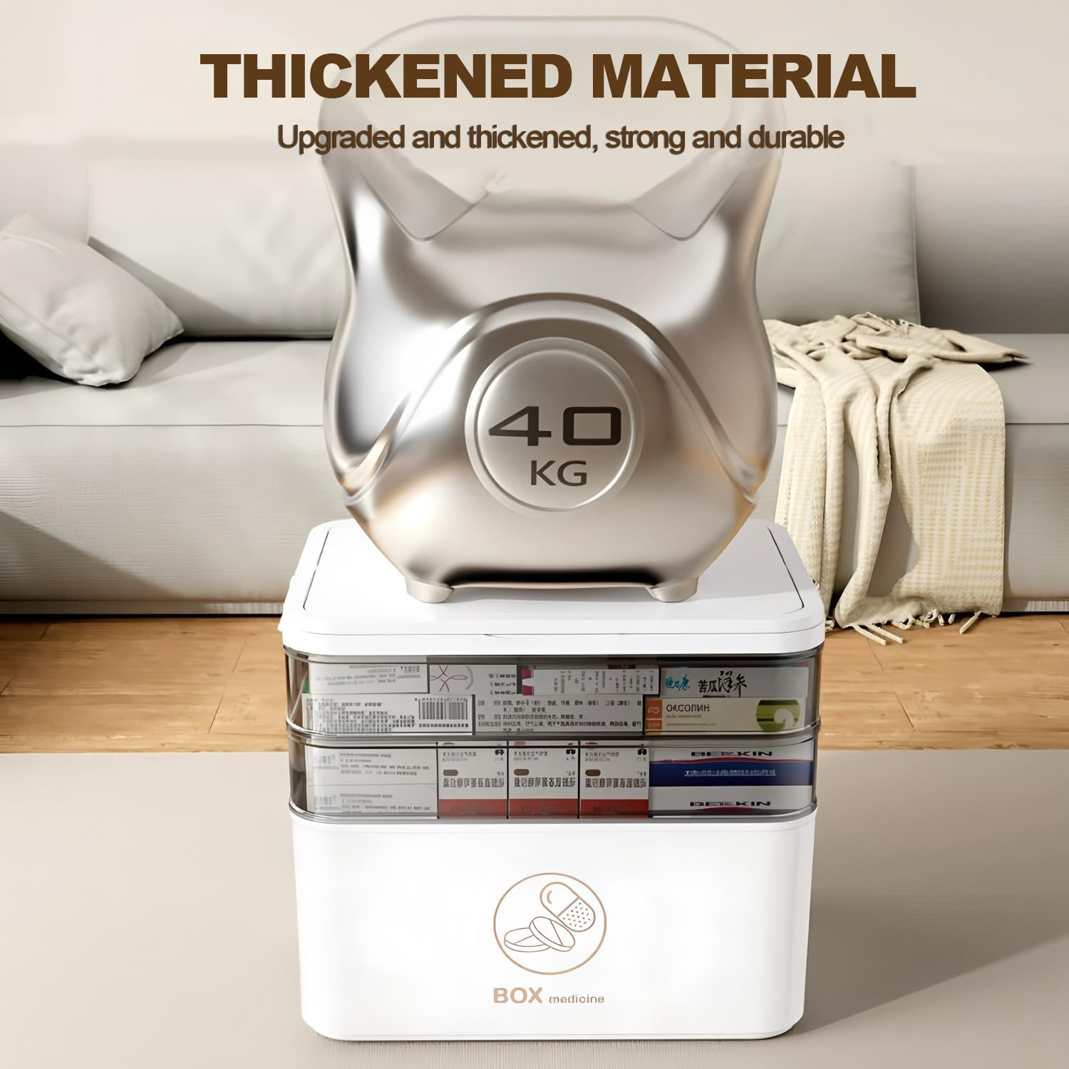 Medicine Storage Box with Handles,3-Tier Portable PP Large Capacity Household Portable Medical Storage Box,Sealing Buckle & Dual Trays Partitioned Bedroom Storage for Family, Office and Travel image number 1