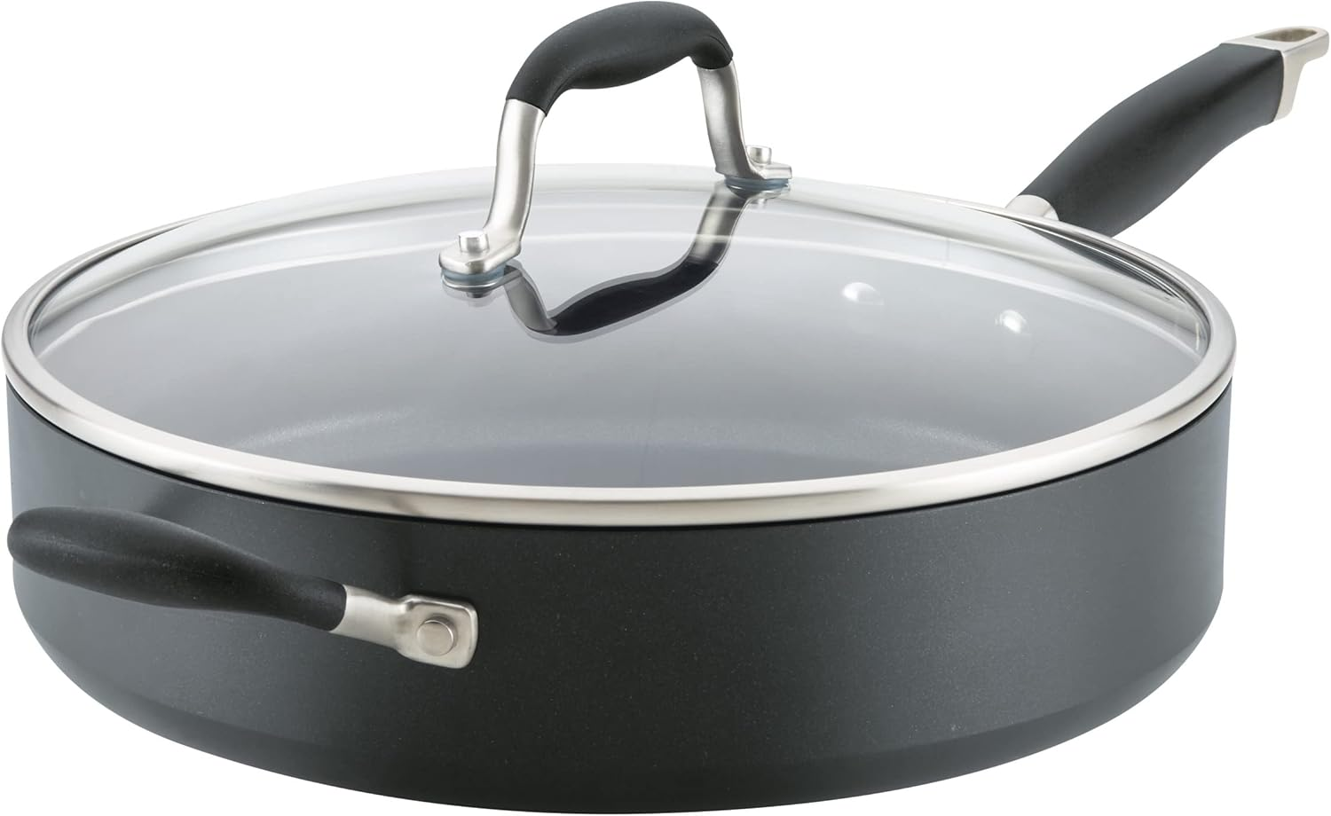 Anolon Advanced Home Non Stick 30Cm/4.98L Covered Saute Pan with Helper Handle, Frying Pan, Pots and Pans, Oven Safe, Onyx with Lid