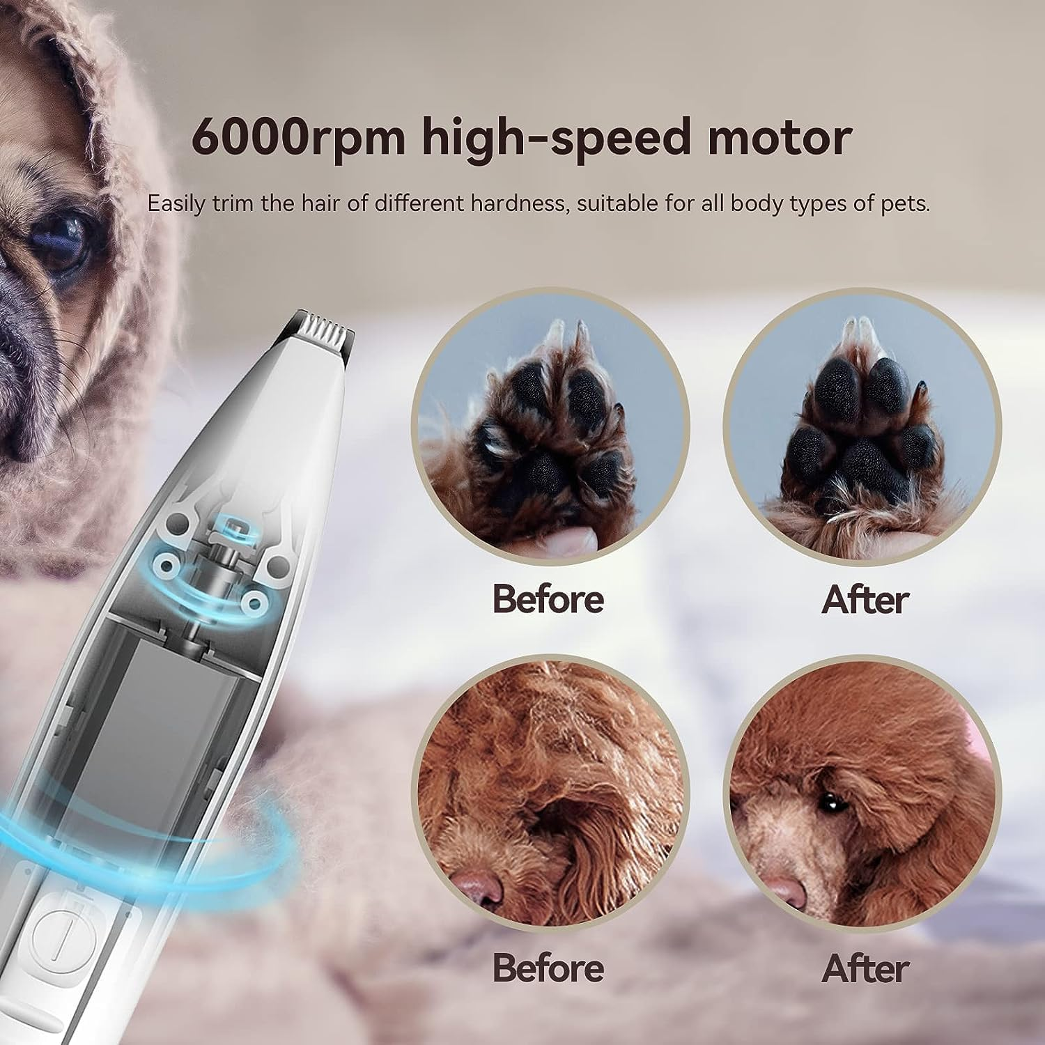 Dog Paw Trimmer Low Noise Cordless Electric Mini Shaver Clippers for Grooming Small Dogs and Cats Hair around Face, Paw Pads, Eyes, Ears, Rump image number 3