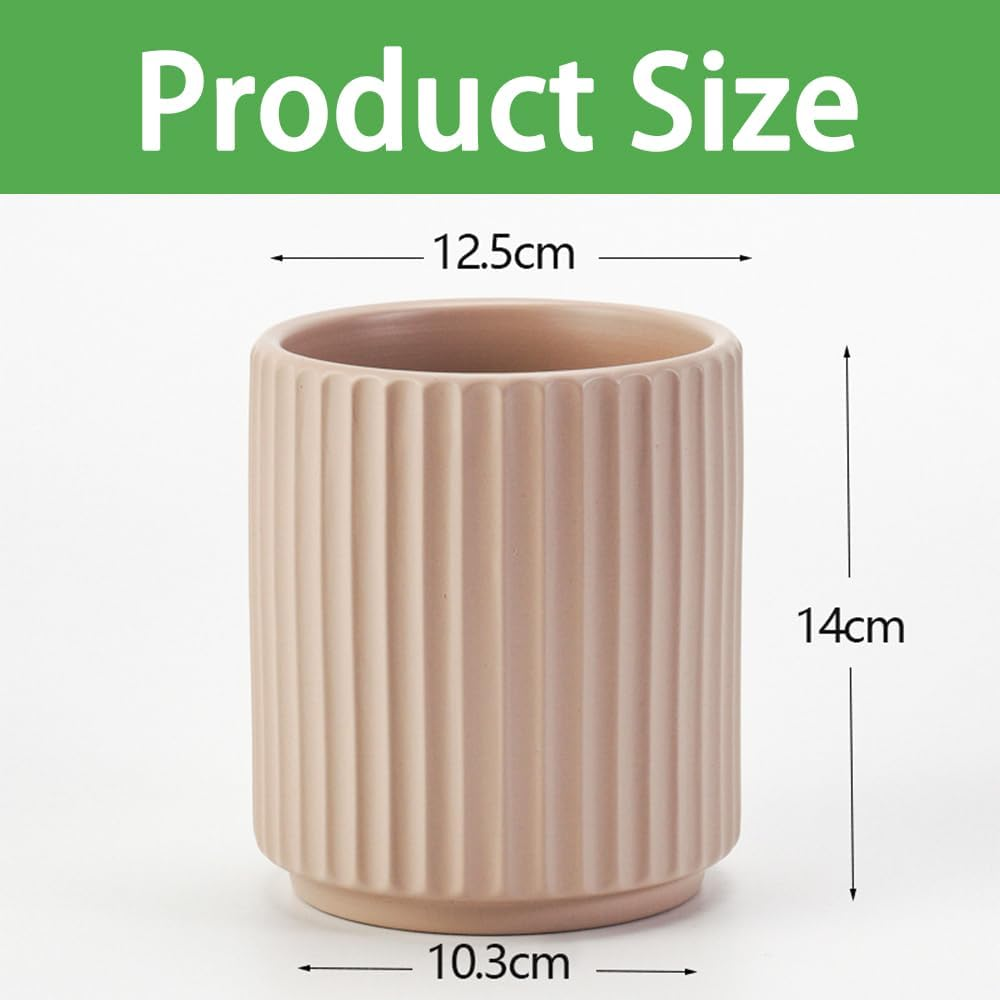 2-Pack Ribbed Ceramic Planter, Minimalist Clay Flower Pot, Indoor Plant Pan, Lightweight & Durable, Ideal for Succulents & Herbs image number 2