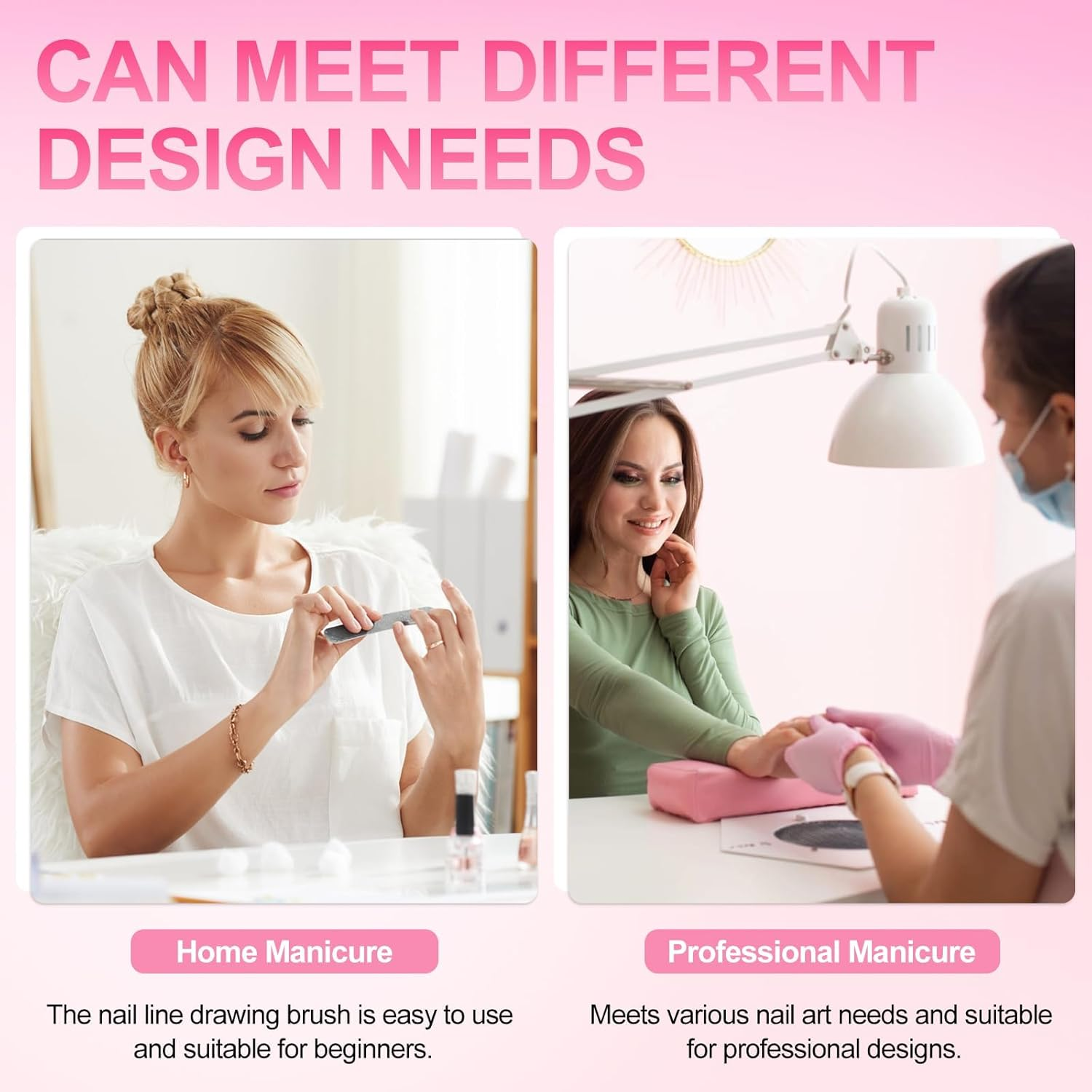 Sularpek Nail Art Liner Brushes, 5Pcs Nail Painting Design Brush Set for DIY & Professional Use - Fine Drawing, Long Lines, Thin Details - Sizes 4/8/12/20/25Mm, Pink image number 5