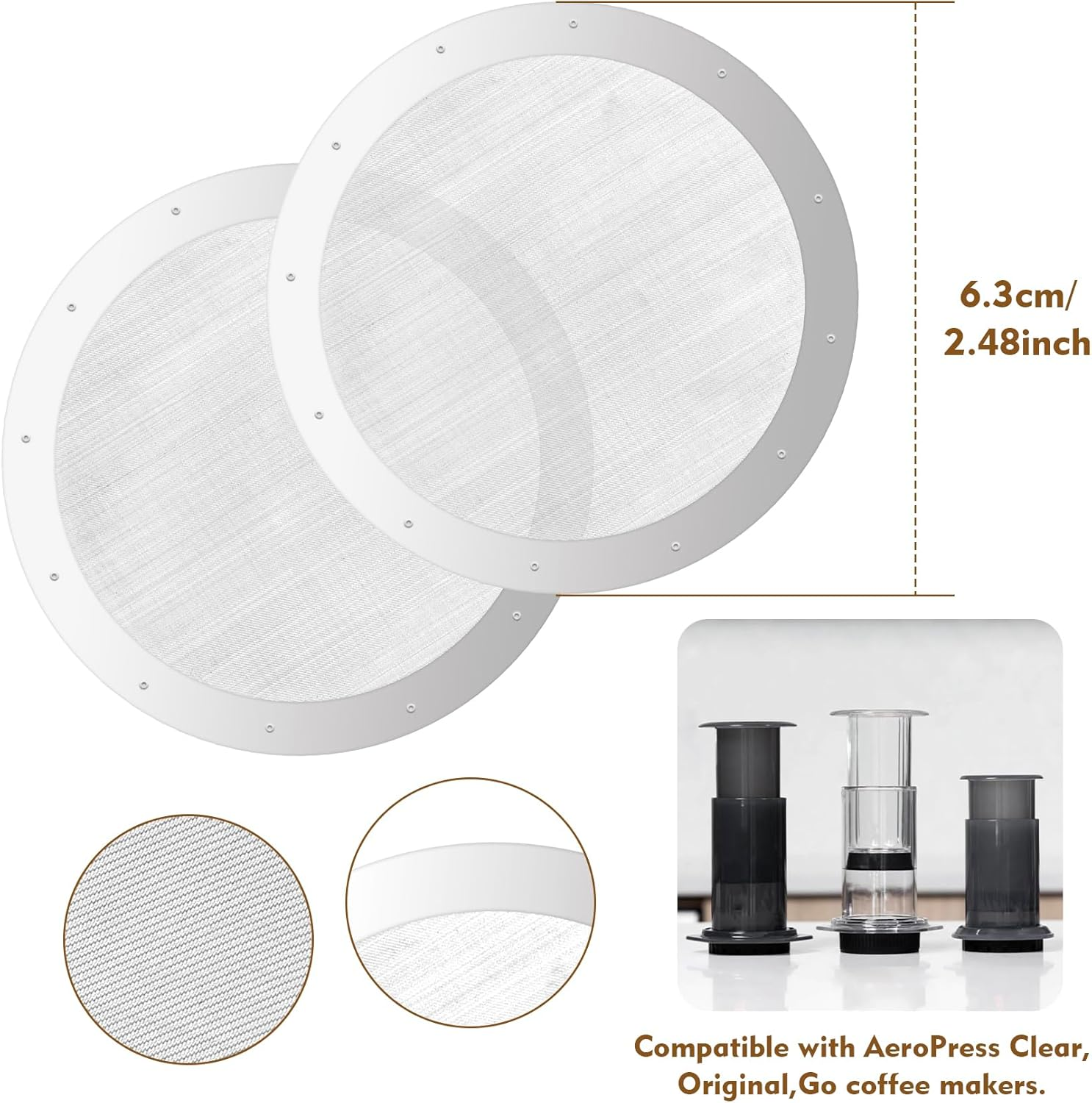 RECAPS 2 Piece Reusable Metal Filter Compatitable with Aeropres Coffee and Espresso. Also Fits Aeropress Go,Clear, Original Coffee Maker