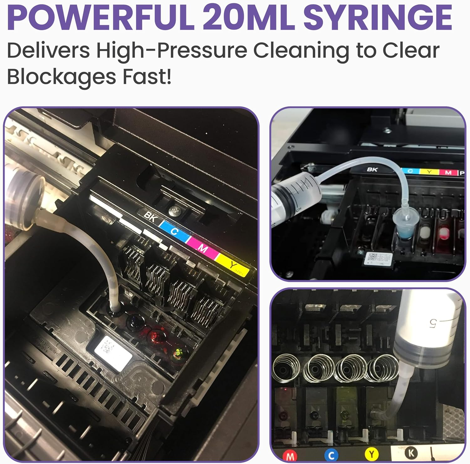 Printhead Cleaning Kit - HP, Epson,Canon, Brother & Lexmark - Large High Efficiency 20Ml Premium Syringe - 10Oz 100Ml (Best Printers Certified) image number 6