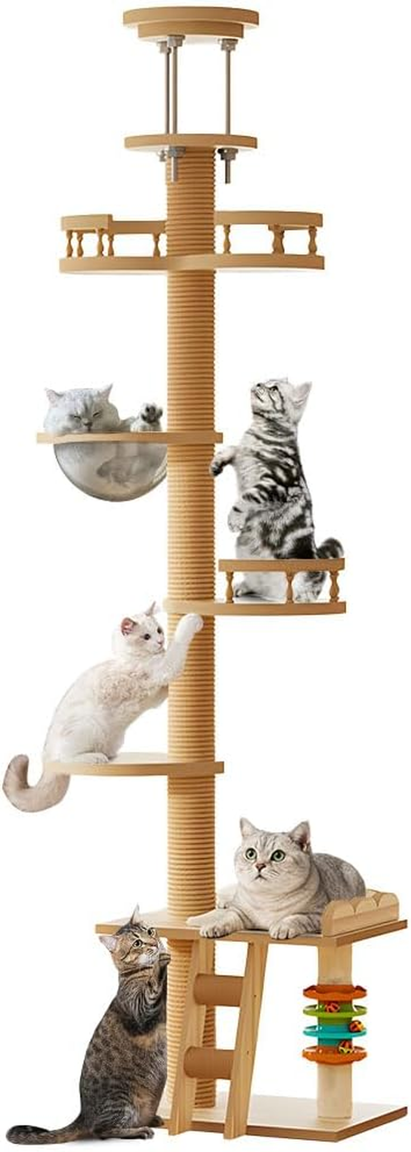 Melpet Cat Tree Tower Floor-To-Ceiling Cat Climbing Scratching Post, Adjustable Height 2.5-2.8M with Observation Deck and Space Capsule for Multiple Cats image number 3
