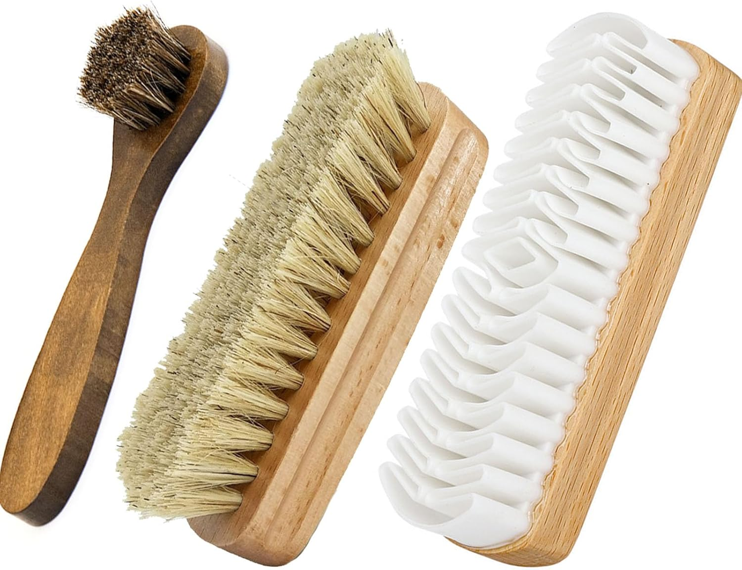 3 Pcs Horsehair Shine Shoes Brush Applicators Cleaning Leather Shoes Boots Care Brushes Suede Cleaner Brush with Fleece image number 2