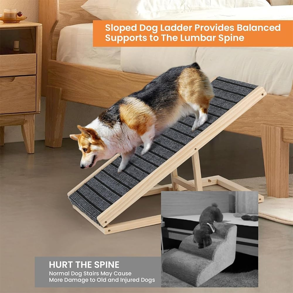 Adjustable Dog Ramp for Bed, Sofa & Car &ndash; Foldable Wooden Pet Ramp with Non-Slip Surface, 2 Height Levels, Portable Dog Stairs Alternative for Small, Medium & Large Dogs or Cats image number 5