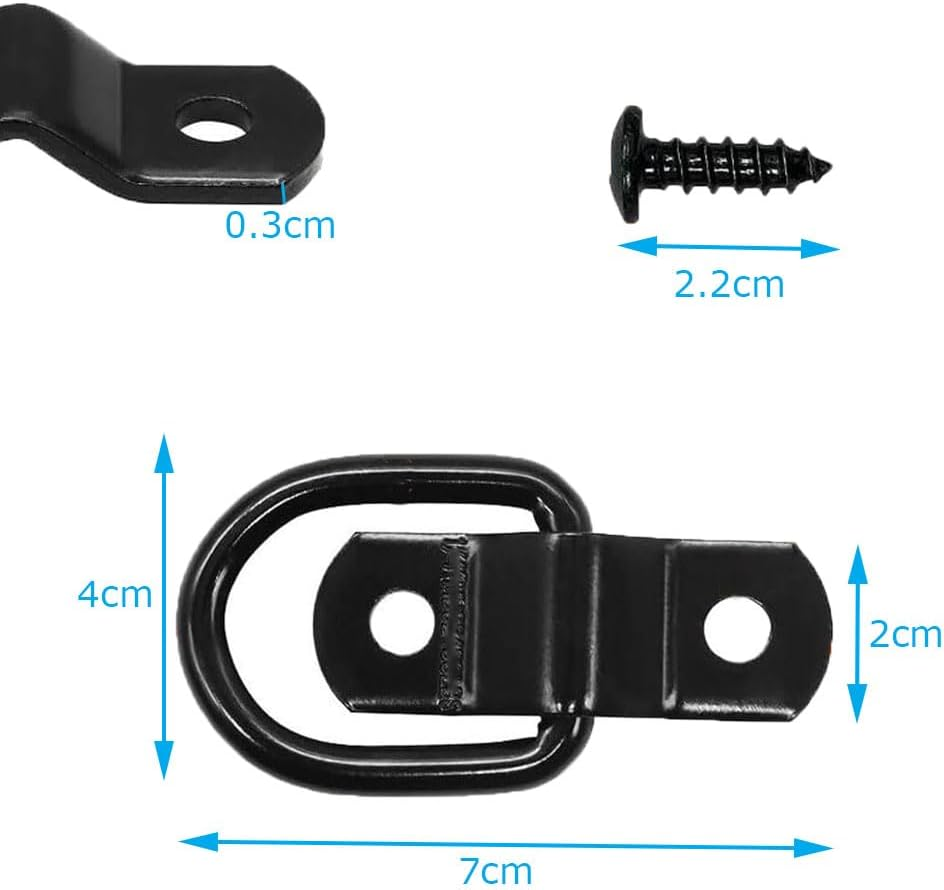 4 Pcs Heavy Duty Trailers Bracket Surface Mount Hooks, Esforzarse D Rings Tie down Anchors Hooks for Trailer Truck Bed Bracket Enclosed Points Pickup Camper Surface Mount D-Ring Heavy Duty, Black image number 1