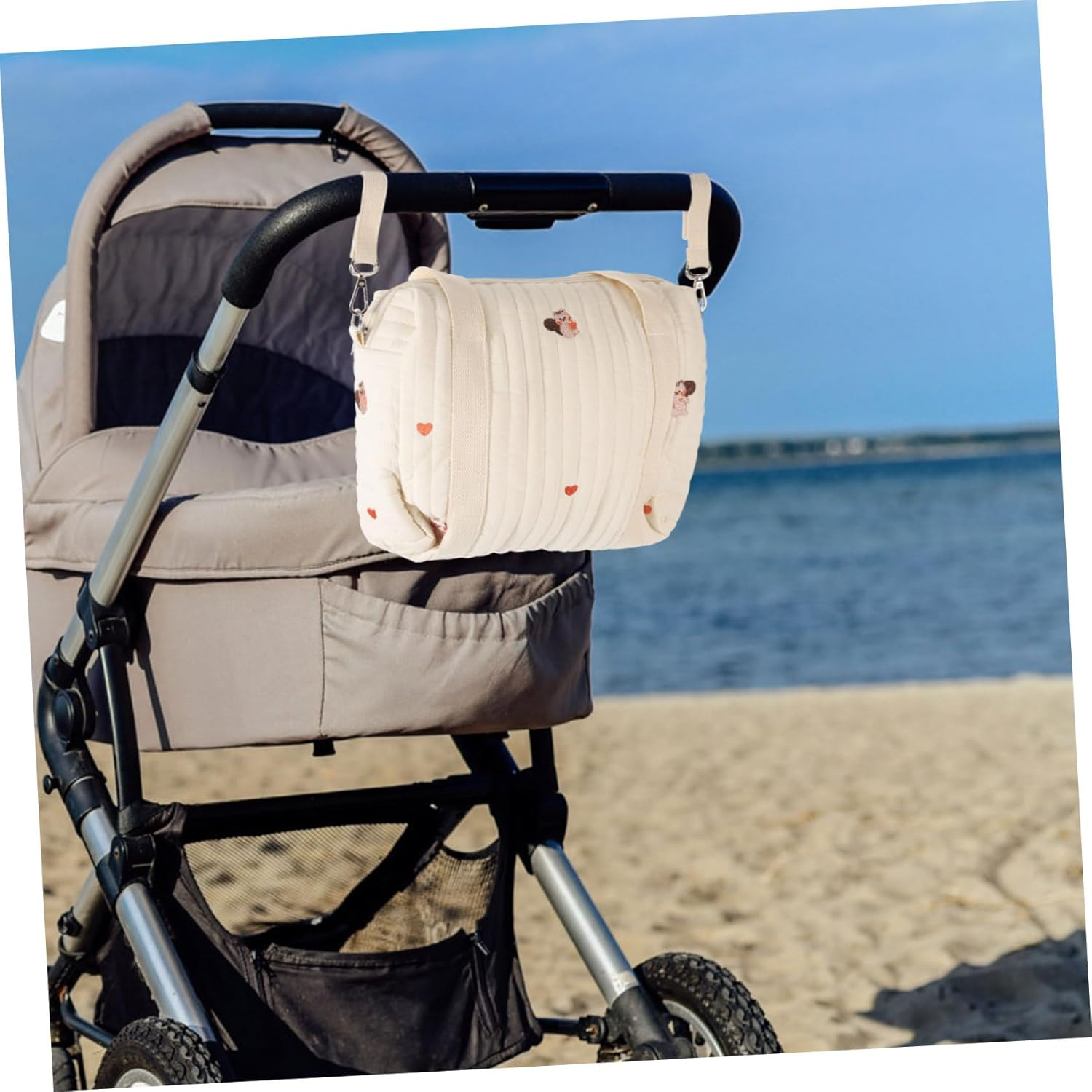 Cotton Diaper Bag Compact Portable for Travel Outdoor Double Straps Tote Storage image number 5