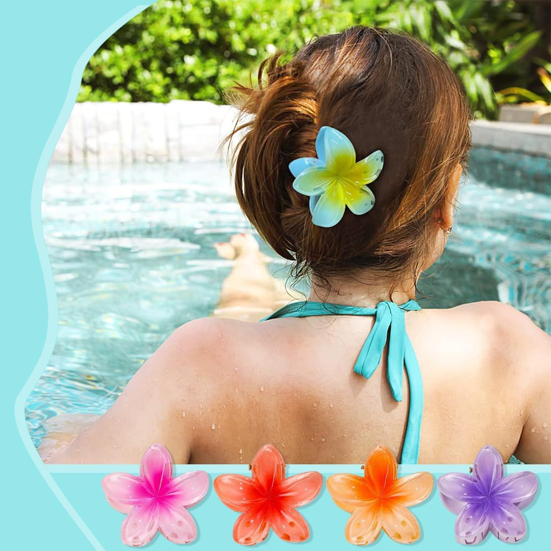BCHKO Pack of 8 Flower Hair Clips Hair Clip Flower Hawaiian Flowers Claw Clips for Women Thick Thin Hair Styling Accessories (8 Colours) image number 3