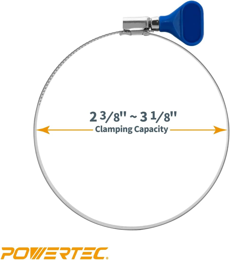 POWERTEC 70332 3 Inch Key Hose Clamp, Thumb Screw Key Adjustable Stainless Steel Hose Clamps for Dust Collection, Dust Collector and Dryer Vent Hose, Pipe Clamp, RV Clamp, Worm Gear Clamp, 5 Pack image number 3