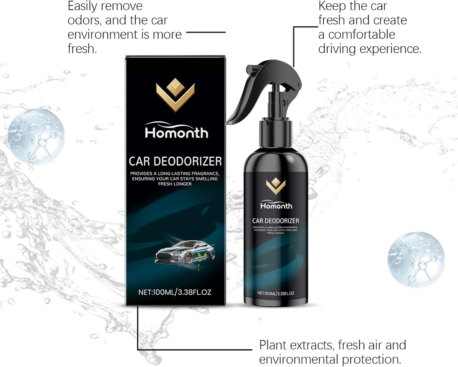 Car Deodorizer, Natural Amber Fragrance, Long-Lasting Fresh Scent, 100Ml image number 3