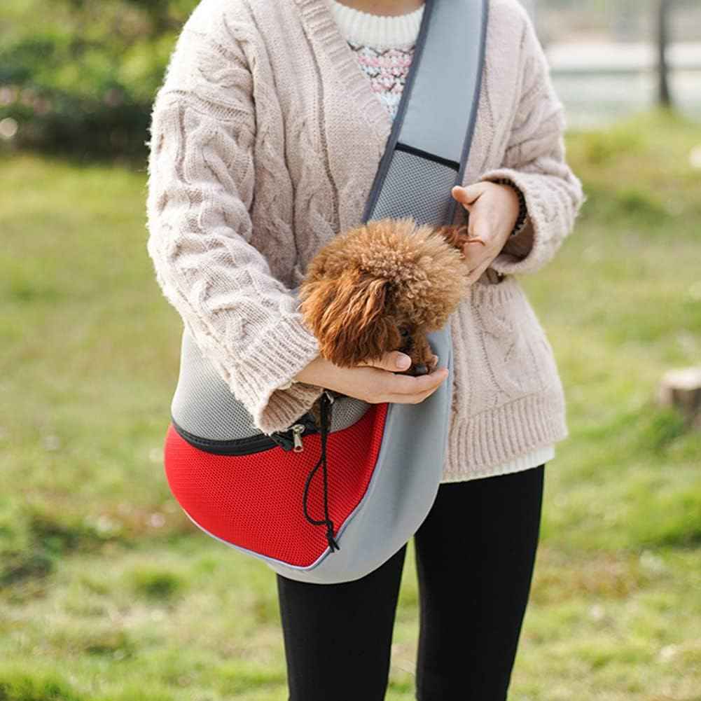 Versatile Red Mesh Pet Carrier Sling Backpack Portable Outdoor Dog & Cat Travel Bag Ideal for Small Pets, Pet Outdoor Bag, Dog Carrier, Pet Sling Backpack for Active Owners