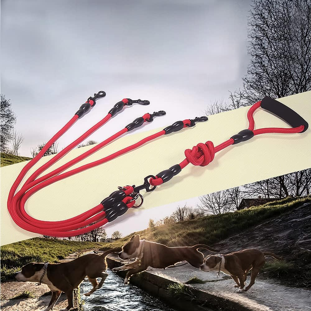 3 in 1 Dog Leashes, with Adjustable Detachable Coupler, 3 Way Dog Leash, Durable Strong Nylon Long Line Dog Leads with Padded Handle, for One, Two, Three Dogs Pet Walking Hiking image number 6