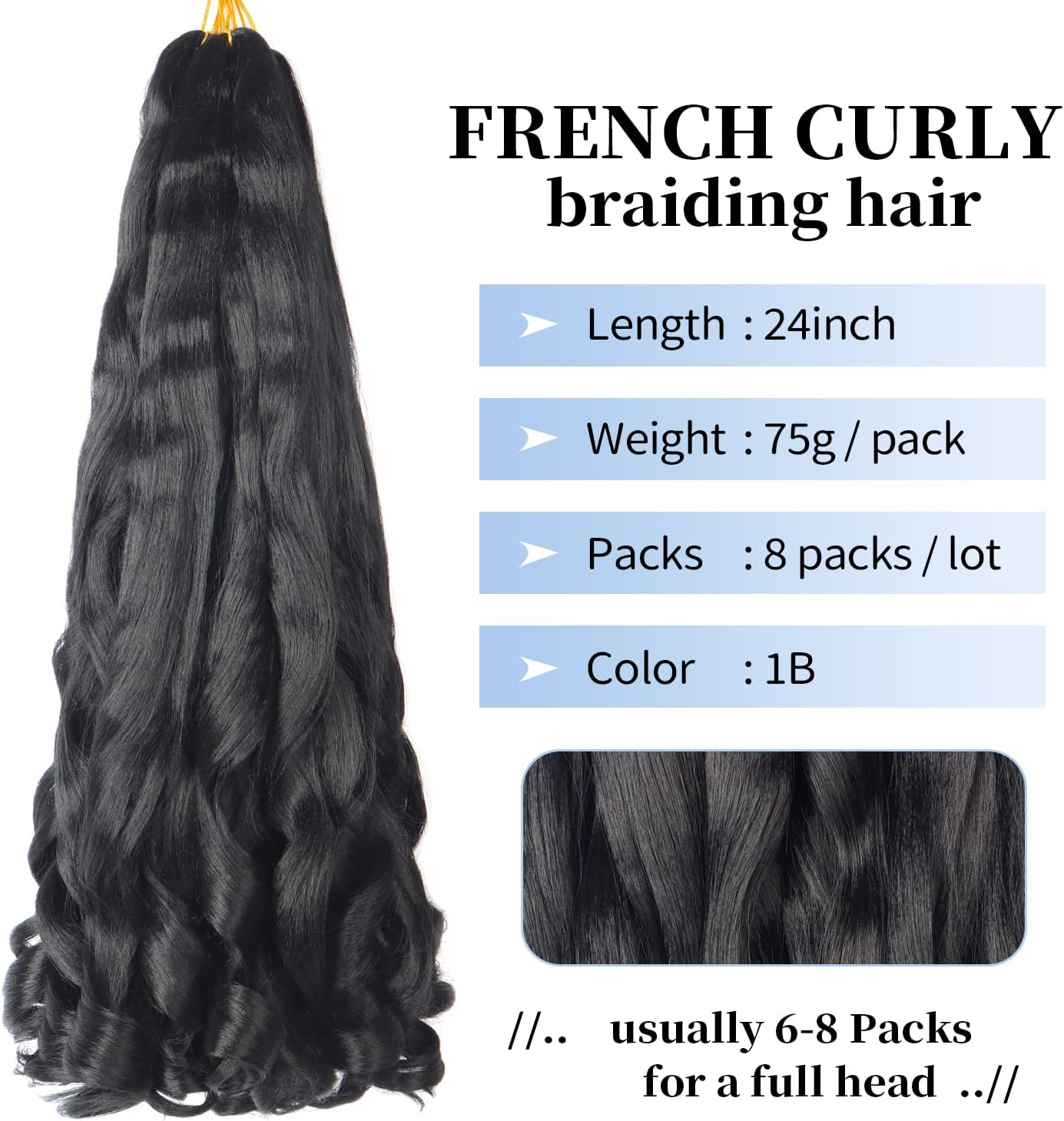 French Curly Braiding Hair for Box Braids 8 Paquets 22 Pouces Tresses French Curl Vague L&acirc;che Crochet Tresses Deep Wave Braiding Hair Crochet Braids Spanish Curly Hair Extensions - 1B image number 4
