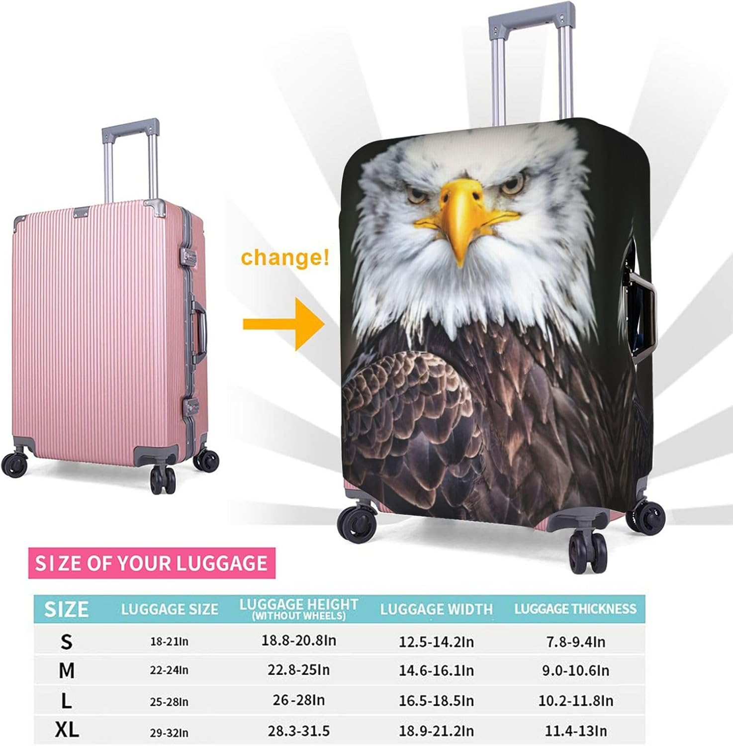 Odddot White Head Eagle Print Travel Luggage Cover,Suitcase Protector Cover, Washable Baggage Covers,For 18-32 Inch Luggage, White Head Eagle, Large image number 4