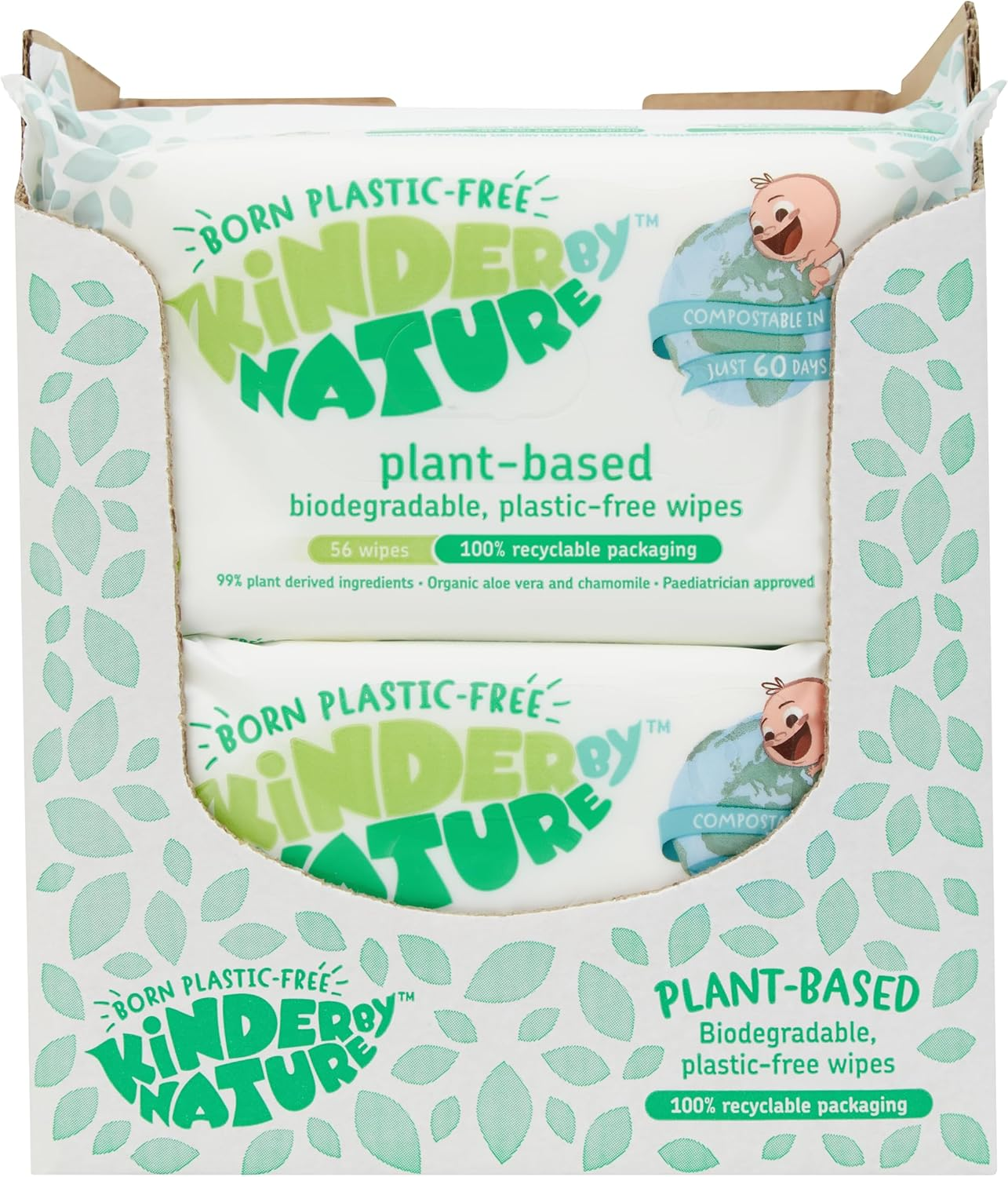 Kinder by Nature Plant Based Baby Wipes - 100% Biodegradable & Compostable, 672 Count (12 Packs of 56) - 99% Plant-Based Ingredients, Plastic-Free Wipes image number 2
