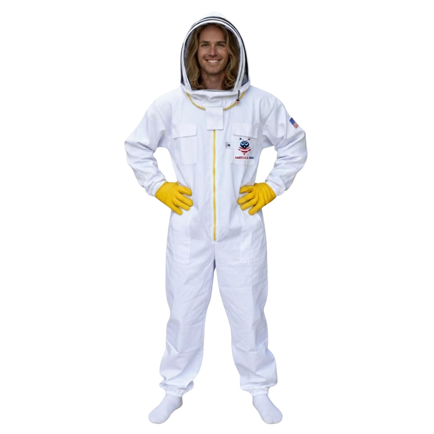Cotton Beekeeping Suit with Fancing Veil Sting Proof with Two Pair of Gloves, American Bee White Cotton Beekeeping Suit
