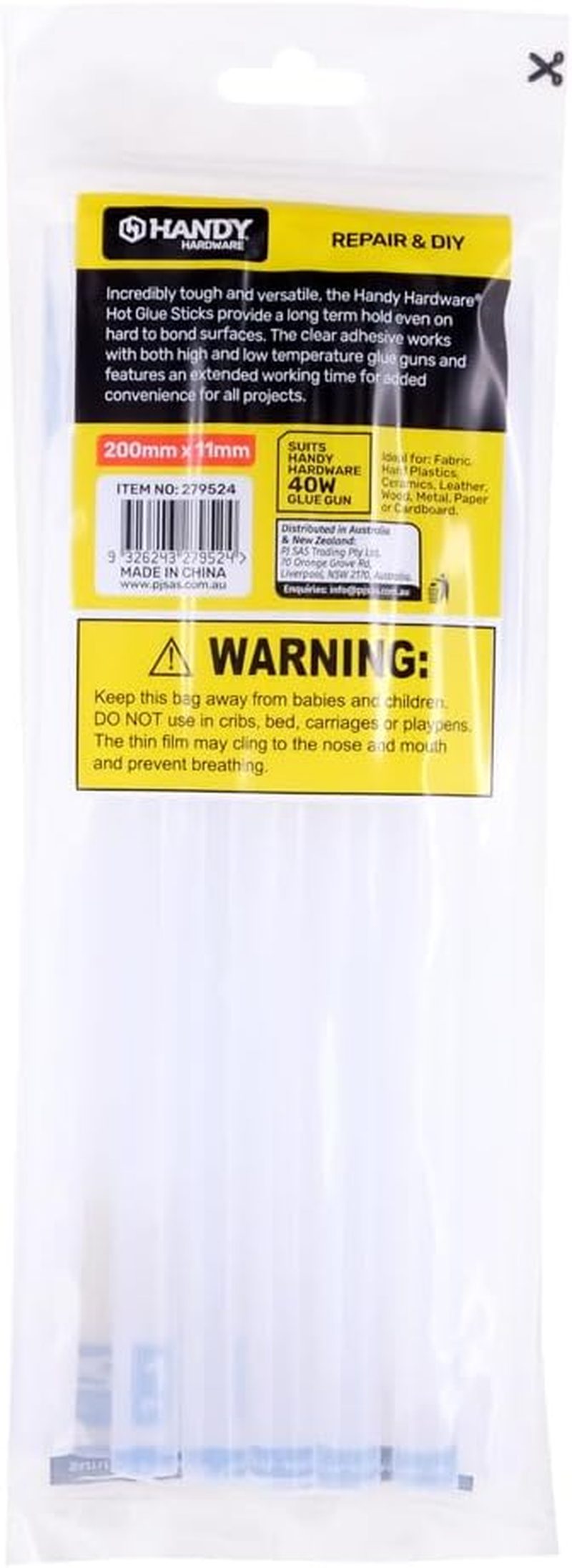 Handy Hardware Hot Melt 40W Glue Gun Sticks, 200 X 11 Mm (Pack of 12) image number 3