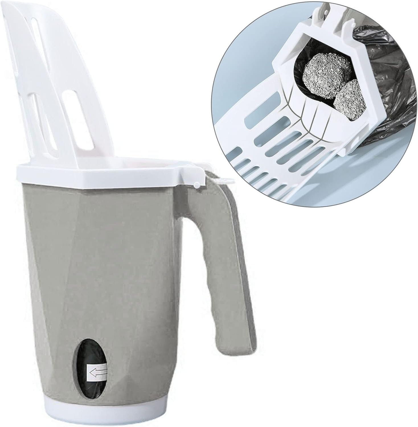 TITA-DONG Cat Litter Scoop, Cat Litter Scoop with Waste Container, Removable, Portable, Integrated Cat Litter Scoop, Cat Litter Strainer Scoop System for Kittens, Older Cats (Grey) image number 2