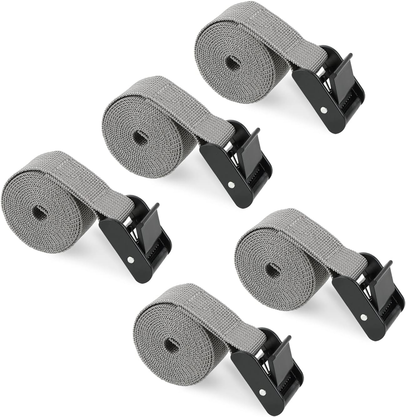 5 Pack Adjustable Tie down Cinch Straps, 150Cm/4.92 Feet Heavy Duty Nylon Lashing Straps with Cam Buckles Packing Straps for Securing Cargo, Motorcycle,Kayak, Surfboard,Trail Cameras image number 4