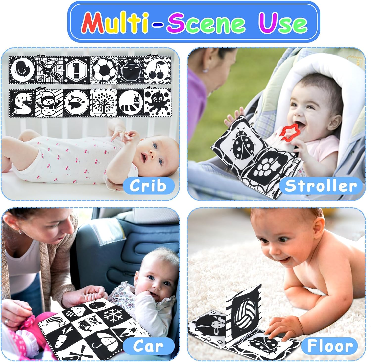 KUANGO Newborn Toys Black and White Baby Toys 0-3 Months High Contrast Baby Toys for Newborn - High Contrast Baby Soft Book Infant Tummy Time Toys Crinkle Sensory Toys for Brain Development image number 1