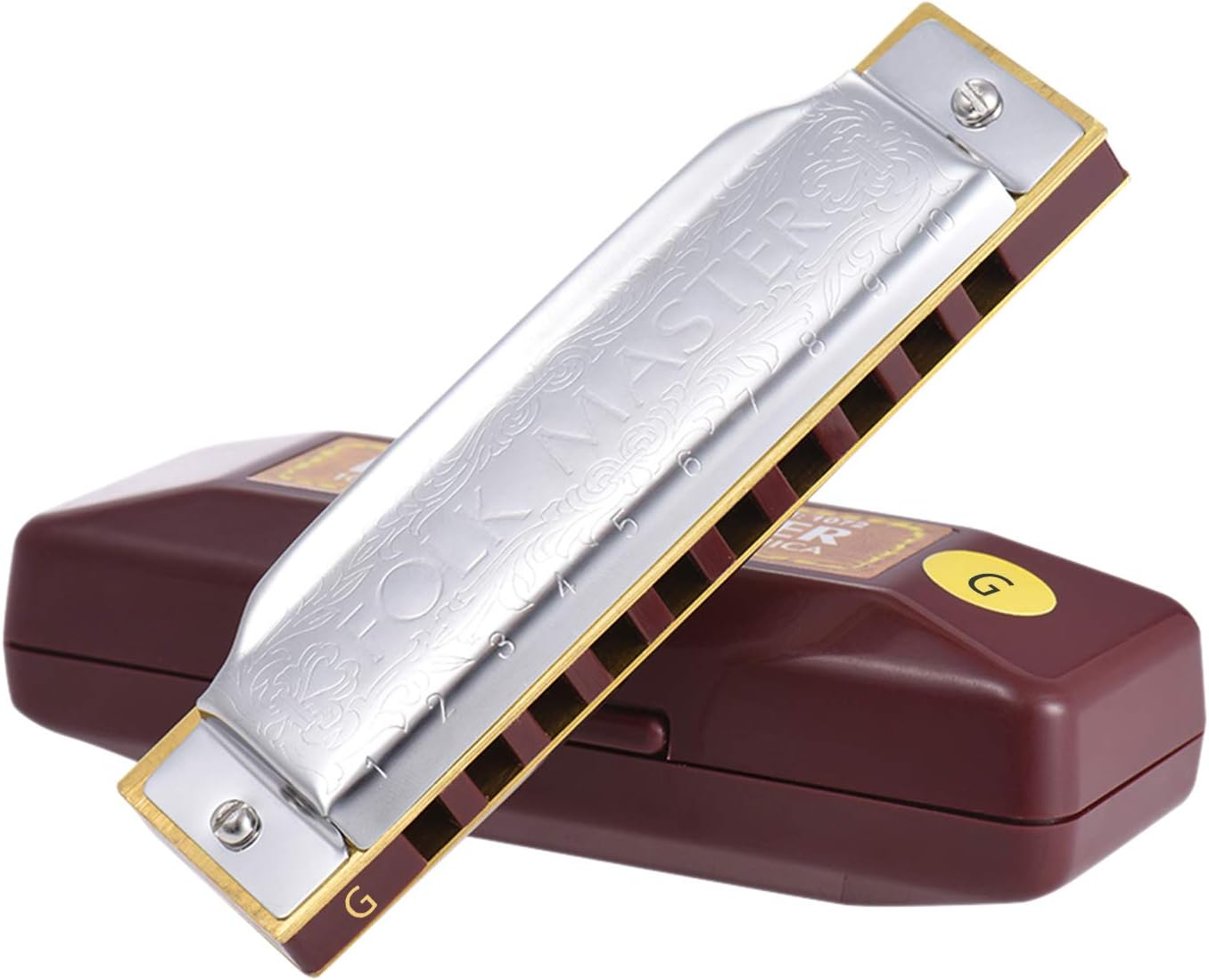 1072-G Folkmaster Standard 10-Hole Diatonic Harmonica Key of G 20 Tone for Beginner Student G image number 4