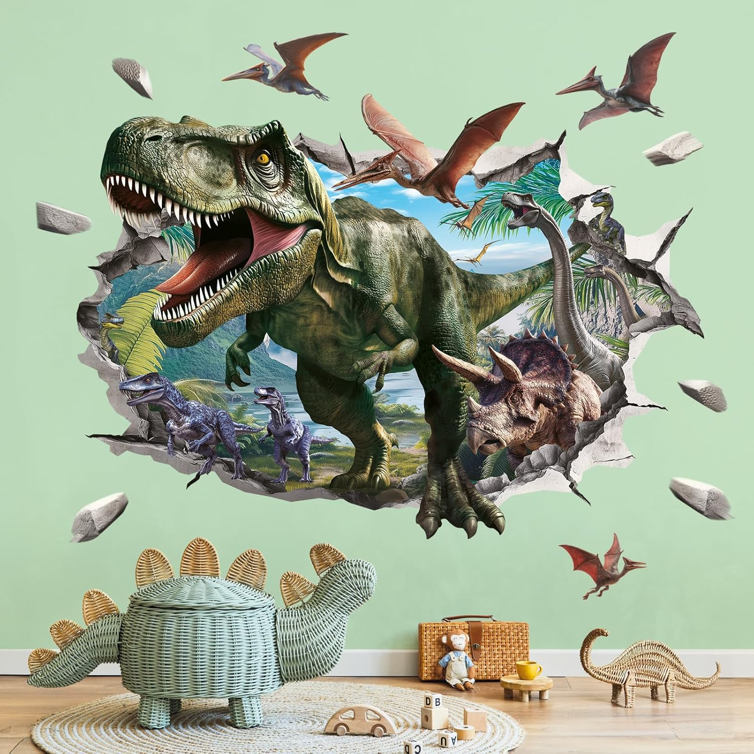 DECOWALL SG2-2515 3D Dinosaur Wall Stickers Realistic T-Rex and Jurassic Wall Decals for Children&rsquo;S Bedroom Nursery Baby Room Playroom Wall D&eacute;cor image number 4