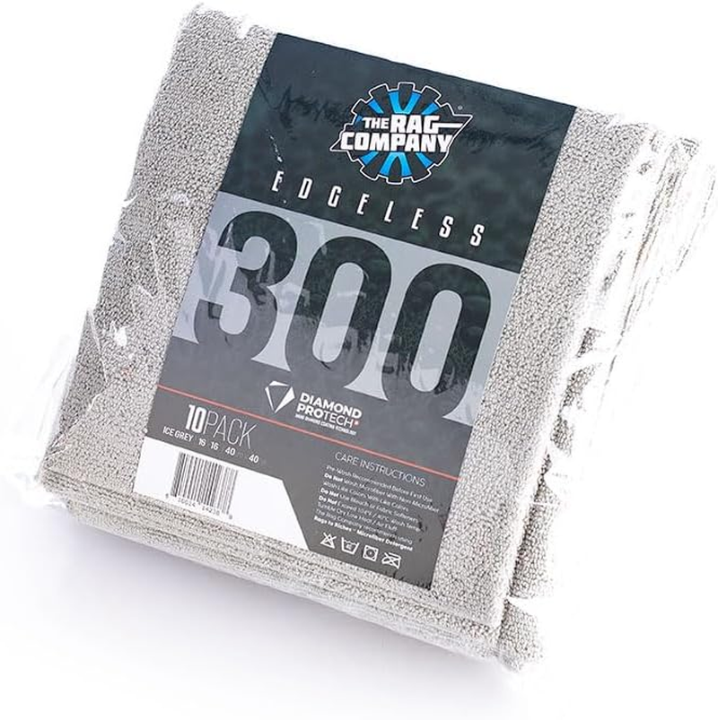 The Rag Company - Edgeless 300 - Microfiber Detailing Towels, Perfect for Removing Polishes, Sealants, and Glaze; Great for Interior Cleaning and Dirty Jobs; 300GSM, 16In X 16In, Ice Grey (10-Pack) image number 3
