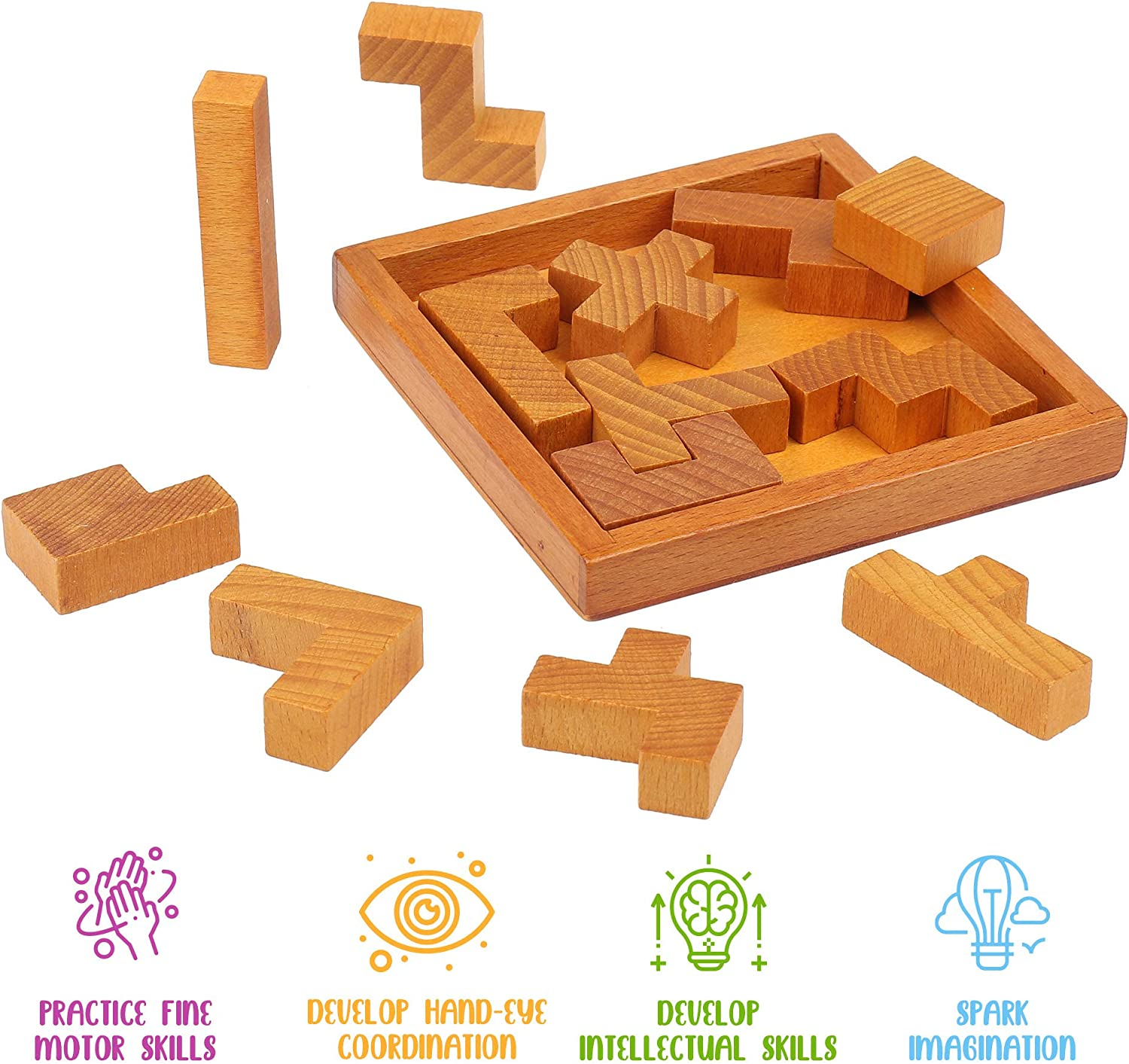 Sharp Brain Zone Wooden Brain Teaser Puzzles for Kids Children & Adults | Challenging Puzzles | Pentominoes Brain Teasers Games | Suitable for Ages 6 and Above