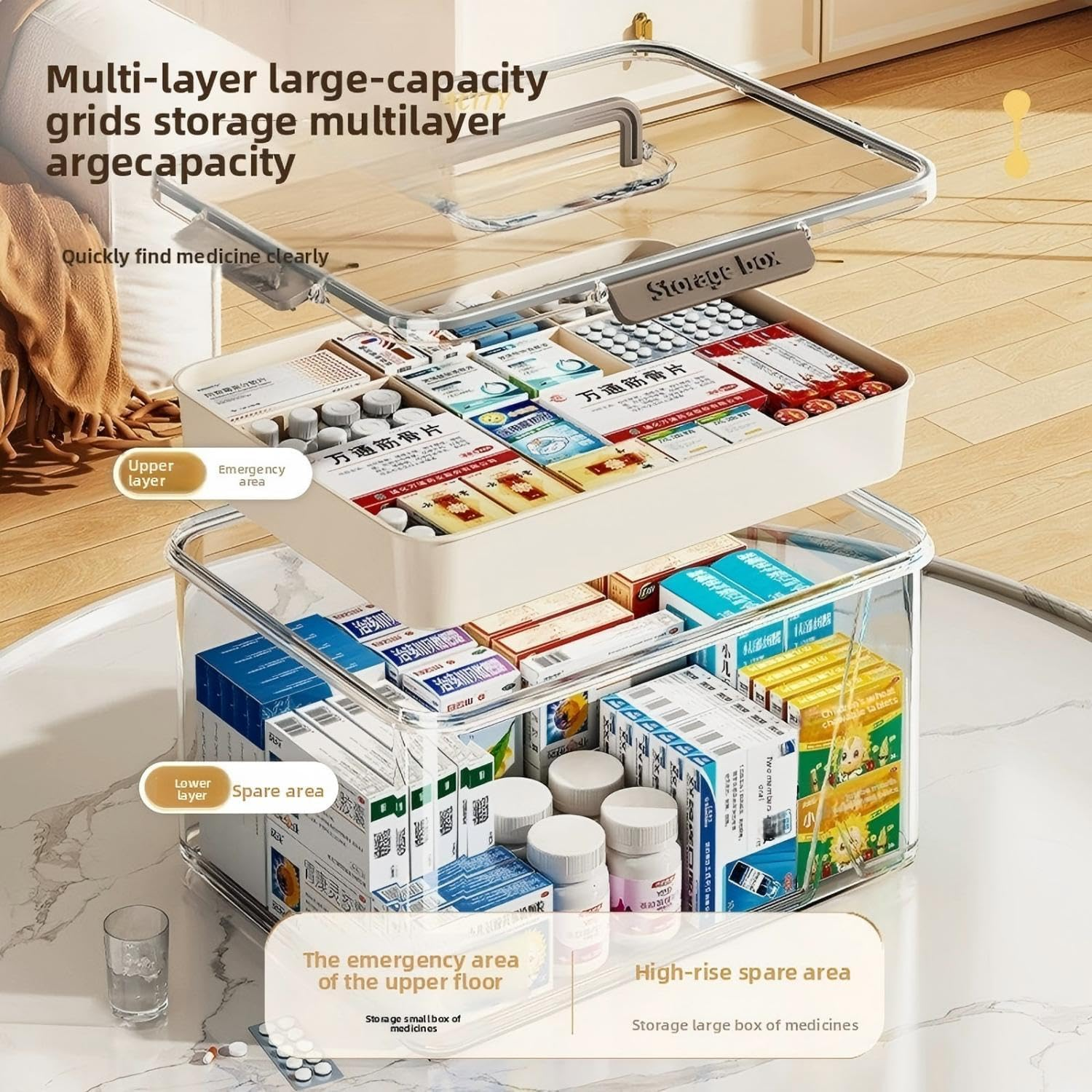 Medicine Storage Box with Handles &ndash; Large Capacity Multi-Layer Plastic Pill Organizer for Home, Travel & First Aid | Household Medical Supply Case for Pills, Storage (1PC) image number 1