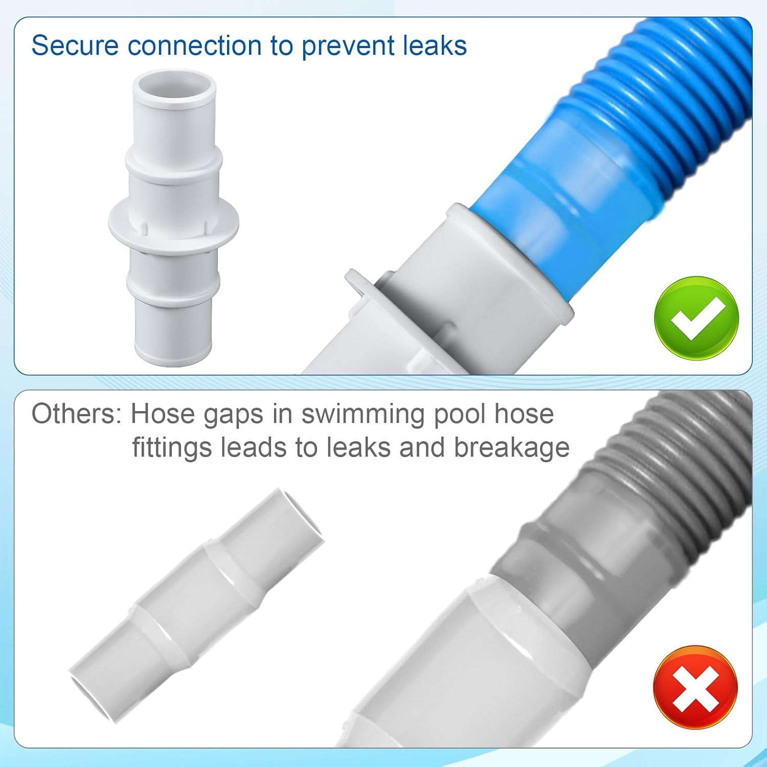 4Pcs Pool Hose Connector, 1-1/4" or 1-1/2" Hose Connector Coupling Fittings with 8Pcs Hose Clamps for Swimming Pool Vacuum Cleaners Filter Pump Hoses For/Polygroup/Intex Brand image number 1