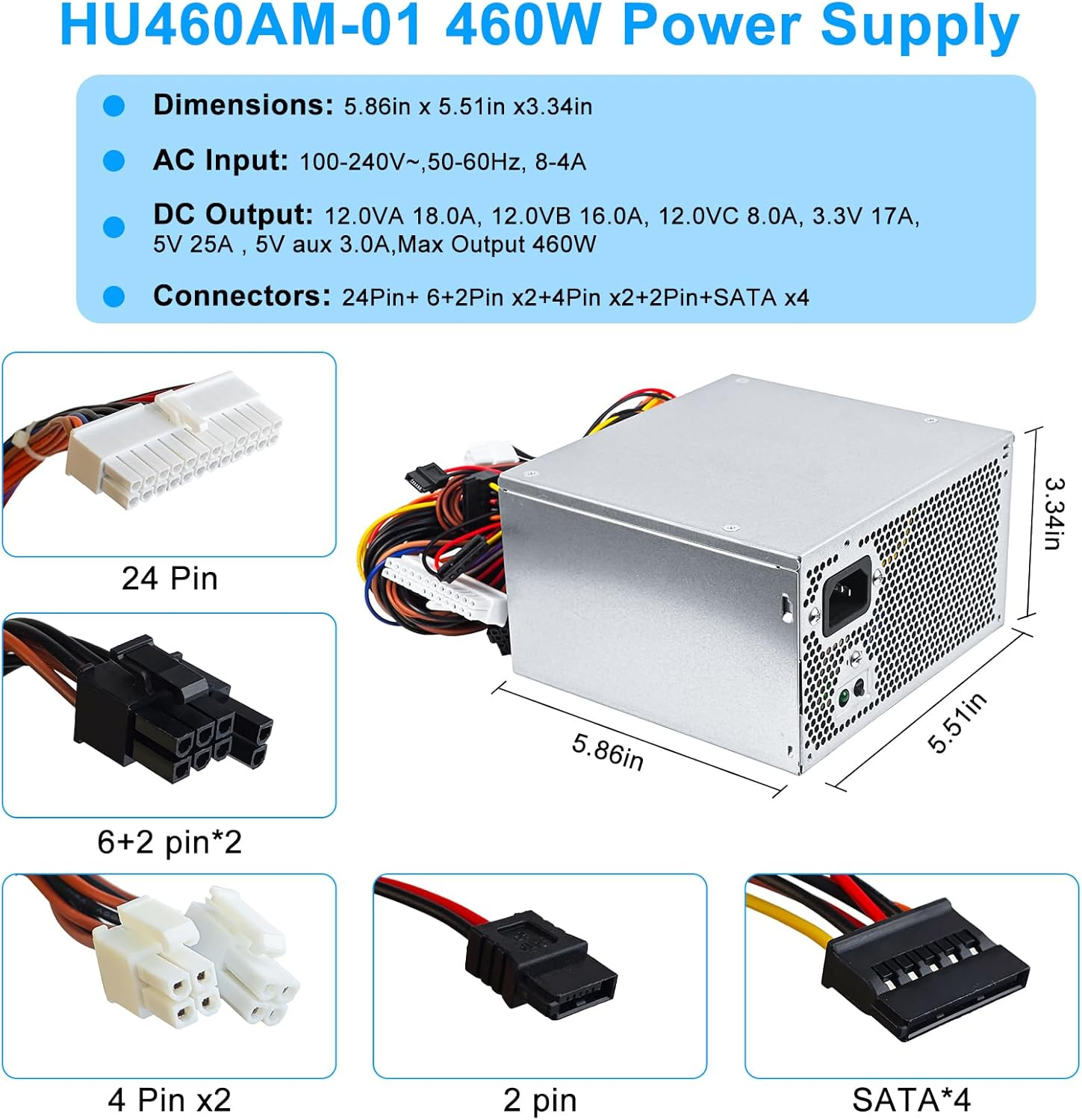 Upgraded HU460AM-01 WC1T4 D460AM-03 460W Power Supply HU460AD-01 D460AM-01 WY7XX PSU Compatible with Dell XPS 8930 8920 8910 8900 8700 8300 Alien-Ware Aurora R5 DPS-460DB-15 AC460AD-00 AC460AM-01 PSU image number 4