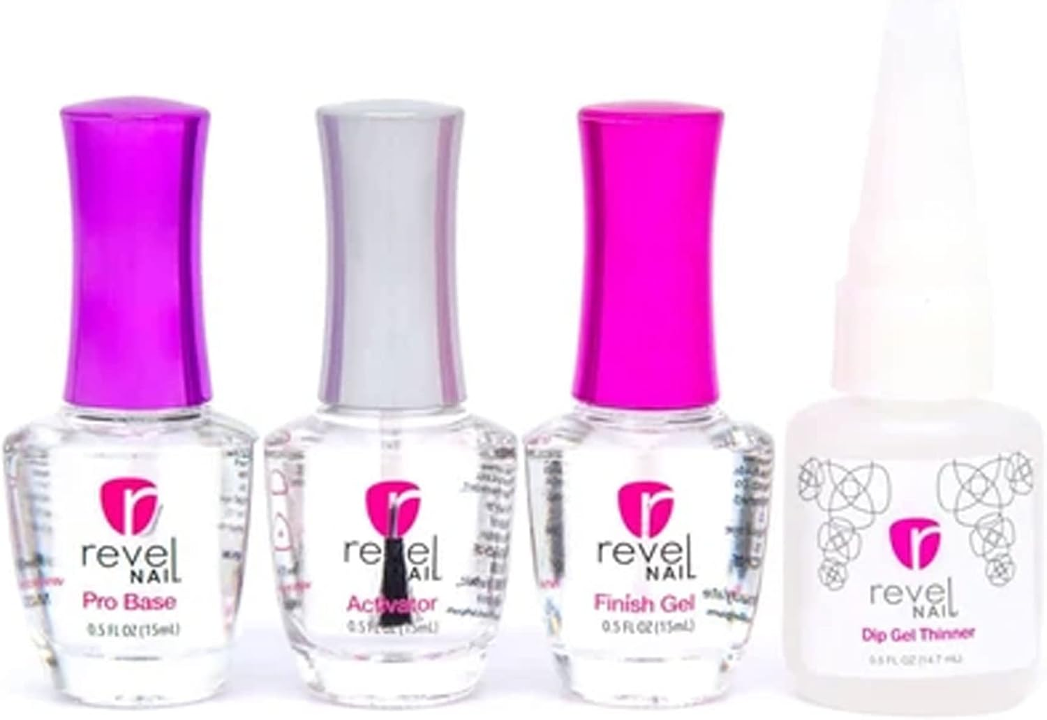 Revel Nail Dip Powder Liquid Steps 1-4 & Brush Cleaner