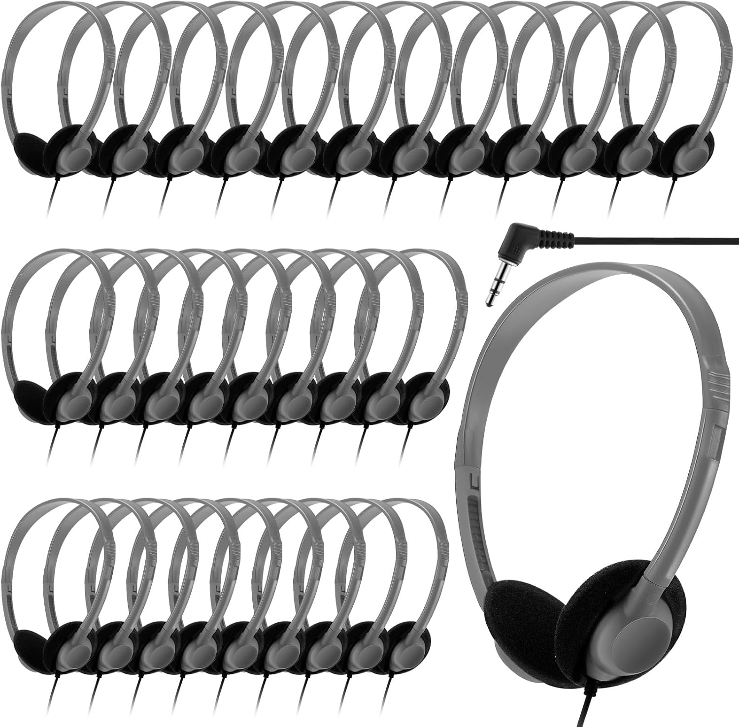 30 Pack Class Set Headphones for Kids School Earphones over Head Bulk Colored Classroom Headphones on Ear Earbuds Adjustable with 3.5 Mm Jack for Libraries Students Teens Adults (Light Color)