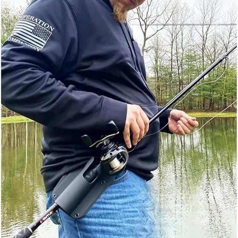 Slide-In Fishing Rod Hip Holster, Hands-Free Rod Holder for Fly & Bank Fishing, Quick Draw Waist Belt Inserte Pole Gear, Durable Adjustable Portable Fish Pole Holster with Stash Pocket (Black) - Black image number 4