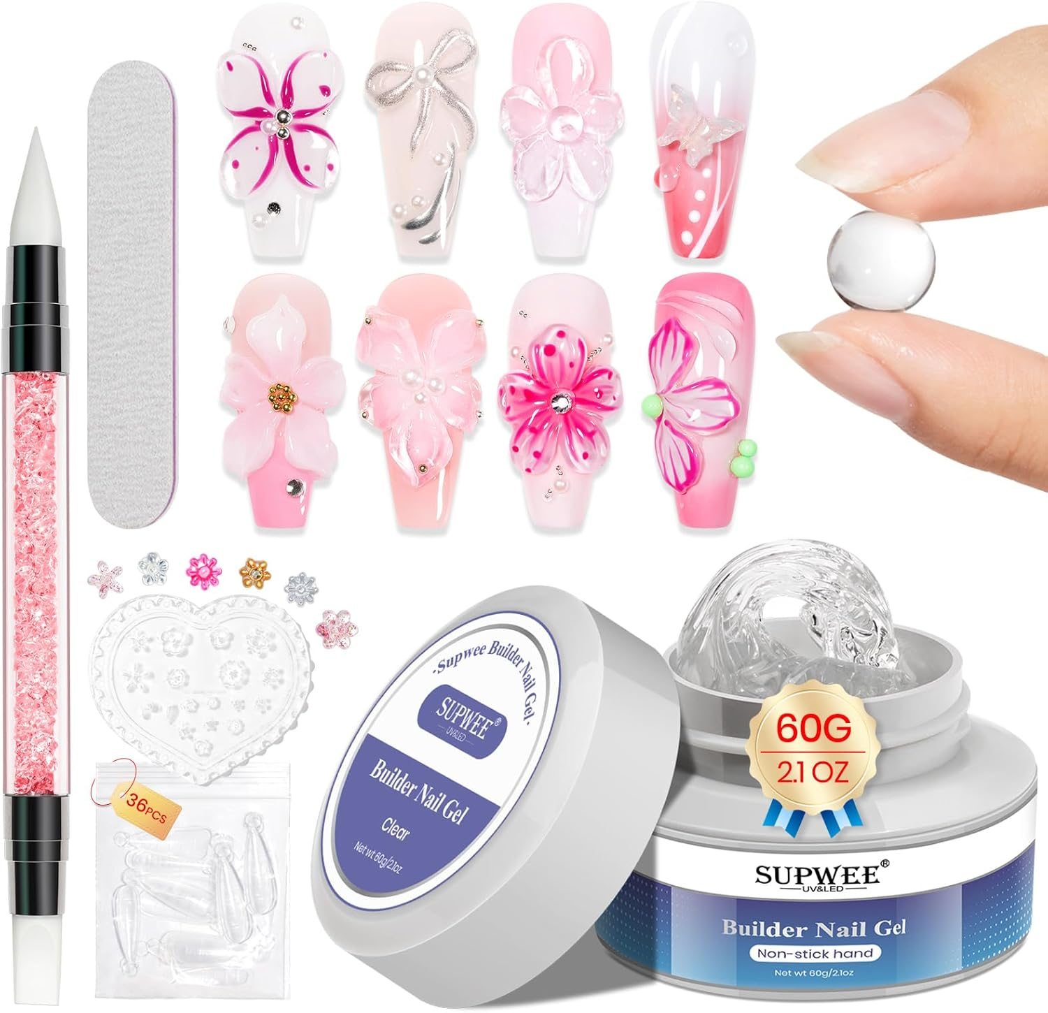 3D Nail Gel Clear Nail Sculpting Gel Non-Sticky Hand 3D Gels for Nail Art with Silicone Pen Sculpting 3D Modeling Manicures Salon Home DIY 15G