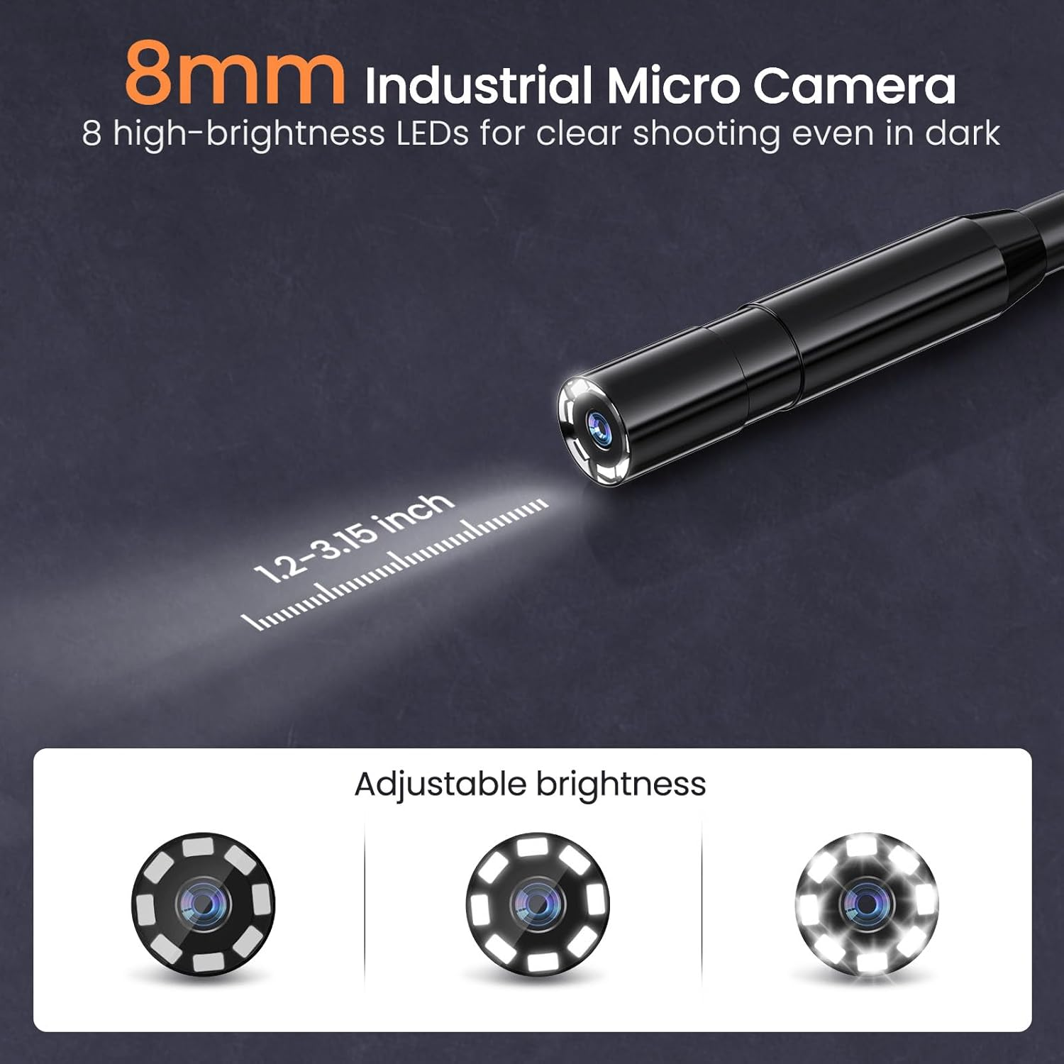 Blueswan Borescope Camera with Light, 1080P Industrial Endoscope Inspection Camera with 8 LED Lights, 16.4Ft Semi-Rigid Cord Bore Scope, IP67 Waterproof Endoscope for Sewer Automotive Engine Inspect image number 2