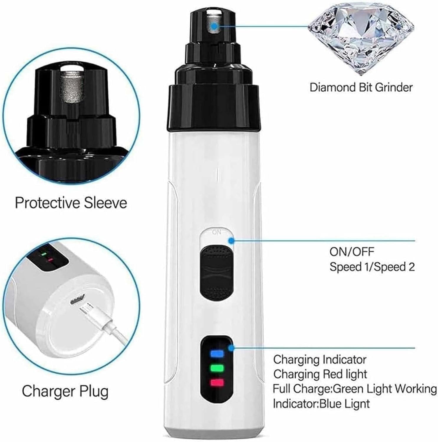 Heusom Silent Grind Pro for Dogs, Heusom Silent Groom Pro Dog Nail Trimmer, Pet Nail Grinder, Super Quiet Pet Claw Grooming Tool for Cats and Dogs (Standard+2* Head) image number 1