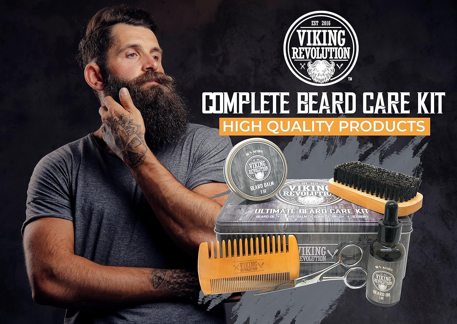Viking Revolution - Ultimate Beard Kit - Beard Grooming Kit with Beard Brush, Beard Comb, Beard Balm, Beard Oil, Beard & Moustache Scissors - Gifts for Men image number 5