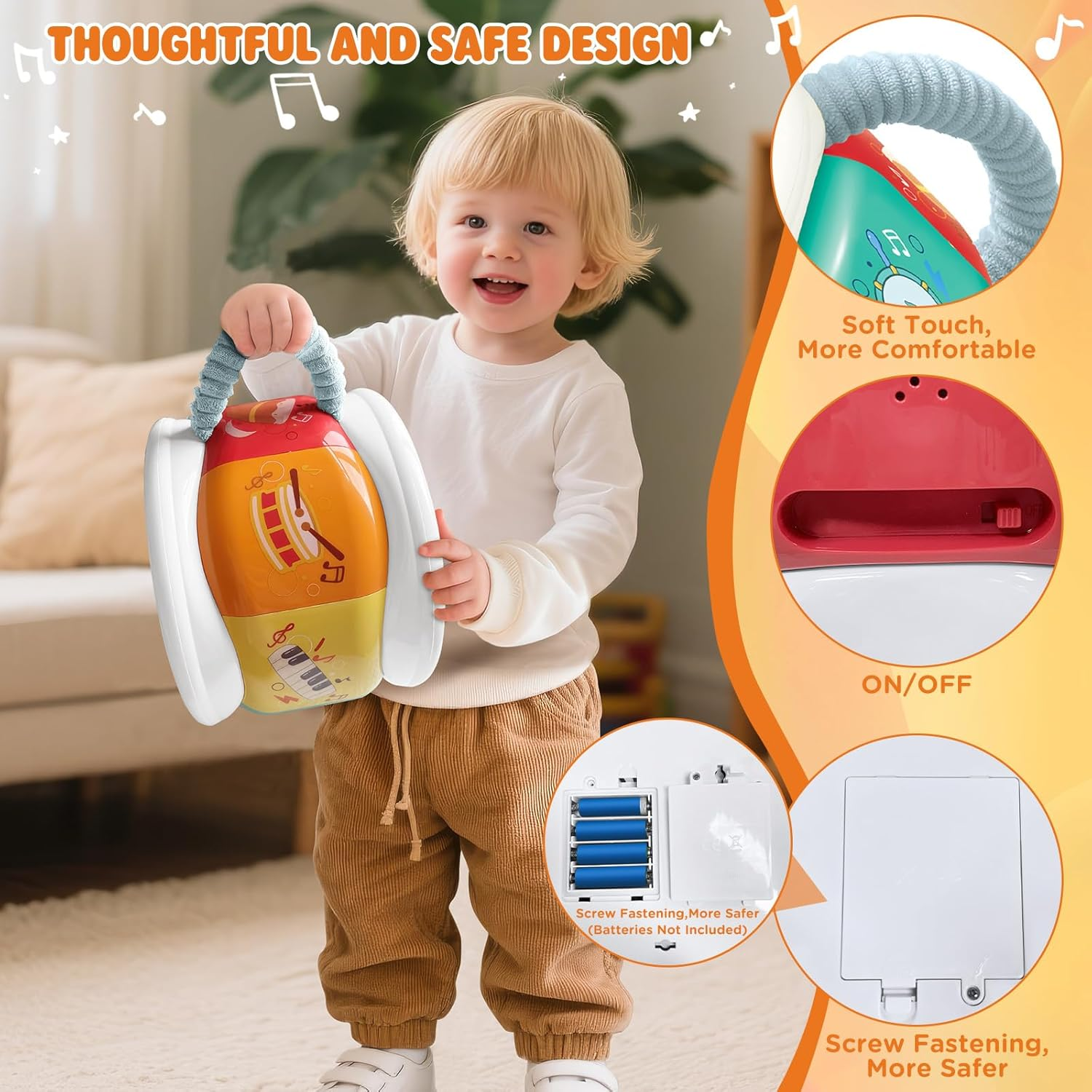 Baby Musical Drum Toy, [2025 New] Early Music Education Toy for Toddlers with Light and Sound, Montessori Learning, Sensory Play, Perfect Choice Christmas Birthday Gifts for Boys Girls 18M+ image number 3