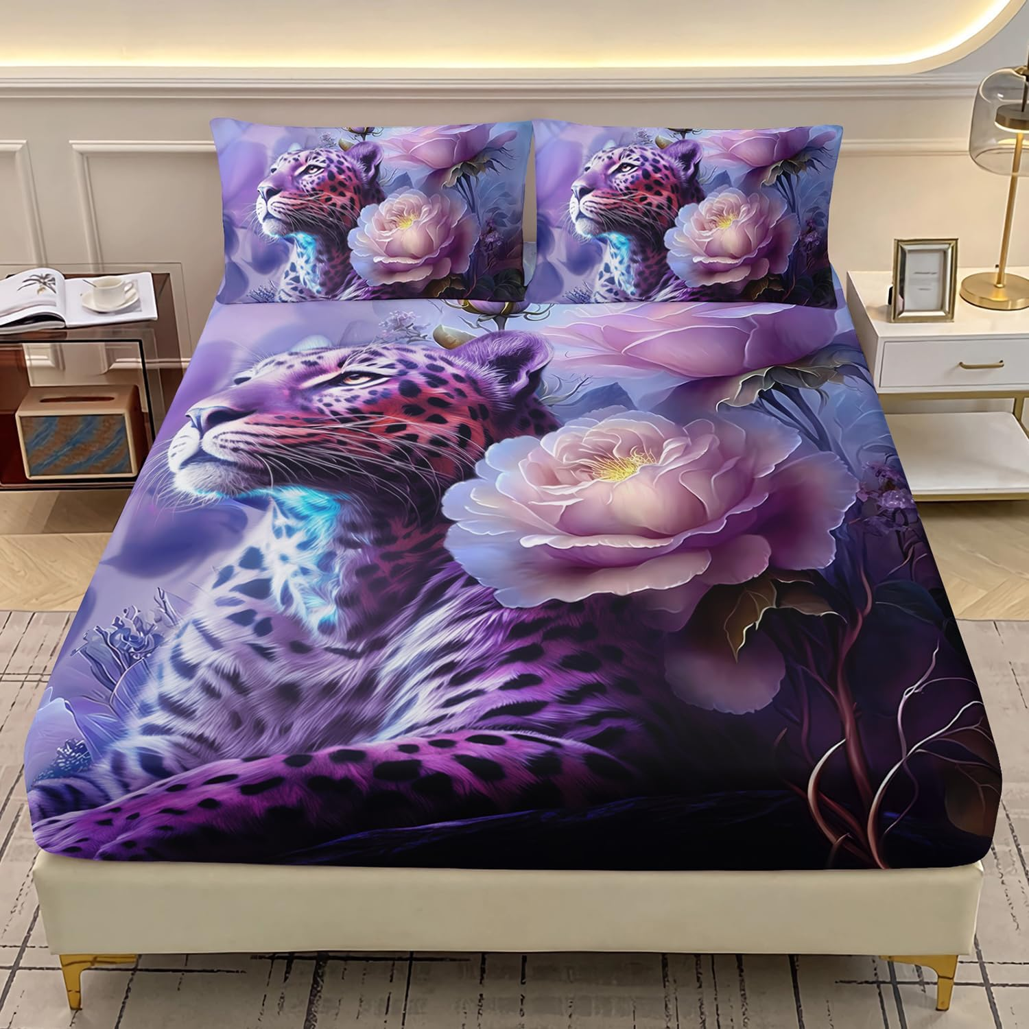 AILONEN 3D Horse Fitted Sheet Set Twin XL Size, Galloping Horse Bedding Set for Kids Girls Boys,Vintage Animal Print Bed Sheet Set for Bedroom Decor,1 Fitted Sheet + 2 Pillowcases,3 Pieces