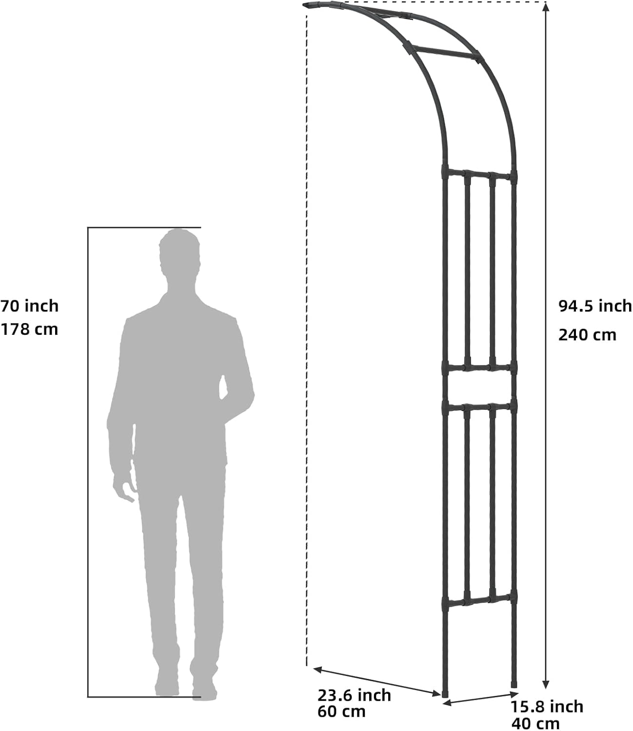 Half Sided Arch BUKLIYN against the Wall Garden Arch Trellis - 94.5In Iron Garden Arch Arbor Trellis for Climbing Plants Outdoor - Garden Arch Trellis Arbor for Home Yard and Garden image number 3